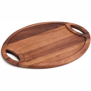 Plateau de service élégant en bois naturel, écologique, plateau ovale décoratif en bois, vaisselle pour l'hôtellerie et les restaurants - Product Image 1
