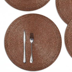 Antique Rose <b>Gold</b> Beaded Glass Placemat Lead-Free Heat Resistant Decorative Mats & Pads for Center <b>Table</b> or <b>Side</b> Inclusions - Product Image 2