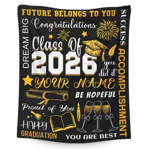 Cadeau de remise de diplôme personnalisé avec nom et <span class=keywords><strong>photo</strong></span>, promotion 2026, couverture en tricot douce et chaude pour canapé - Product Image 1