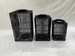 Linternas de Metal de forma cuadrada hechas a mano, 3 tamaños, diseño de tejido recto, revestimiento en polvo, decoración del hogar, vela de Metal, Navidad - Product Image 2