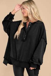 <b>Women's</b> Oversized Sweatshirt Casual Long Sleeve Button <b>Henley</b> Neck Pullover Tunic <b>Tops</b> Outfits - Product Image 4