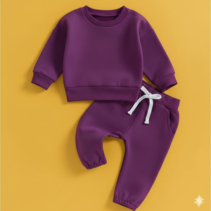 Conjunto de Dos Piezas para Bebé al por Mayor, Sudadera y Pantalones de Color Sólido - Product Image 6