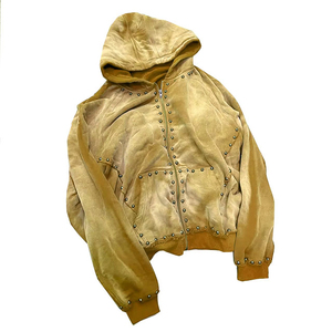 2025 nouveau Logo personnalisé sweat zippé haute qualité coton surdimensionné soleil délavé acide lavage strass pull à capuche - Product Image 2