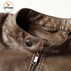Chaqueta de cuero de crucero de tendencia para hombre, elegante abrigo de cintura de cuero real con cuello levantado, cierre de cremallera, Top informal para invierno - Product Image 3