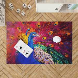 Tapis imprimé paon multicolore - Cadeau pour la maison, tapis doux non tissé - Product Image 2