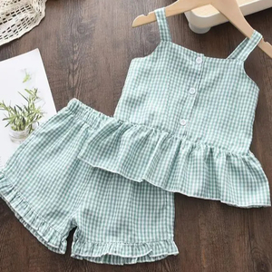 Último y hermoso diseño de tela de algodón estampada a cuadros para niñas sin mangas @ 2024 - Product Image 1