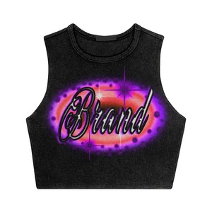 Camiseta corta sin mangas para mujer, 240GSM, algodón, color negro, estampado de cereza en llamas, impresión DTG, logotipo personalizado, estilo streetwear, transpirable. - Product Image 4
