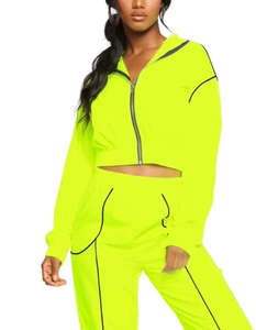 Conjunto Deportivo Amarillo para Mujer con Capucha, Manga Larga, Diseño Sólido, Sudadera Casual con Cierre Frontal y Pantalones con Bolsillos Laterales - Product Image 6