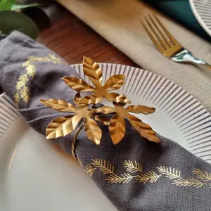 Rond de serviette de luxe à manger décoration de fête de mariage demi-cercle en métal anneau de serviette de Table anneaux de serviette feuille d'automne - Product Image 6