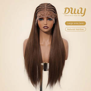 Andrea C- DWY 13x6 Glueless Brown Handmade Braiding Heat Resistant Synthetic <b>Wig</b> with Light Brown Lace Front Comfortable Durable - Product Image 2