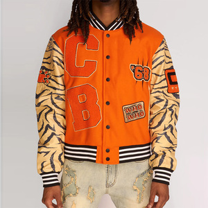 Chaqueta Bomber Unisex con Bordado Universitario para Invierno, Tejido de Lana Fina, Mangas de Cuero con Cuello Levantado, Ropa de Calle con Letras - Product Image 1