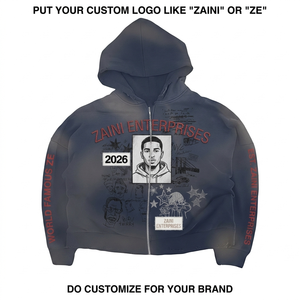 Premium 350 GSM Cotton Fleece Acid Wash Zip Hoodie Dark Charcoal Eco-Friendly Loose Fit Custom DTF Print Embroidery Front Logo - Product Image 1