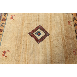 Tapis vintage 4,9x5,9 pieds, tapis turc, jaune géométrique avec motifs animaliers - Product Image 5