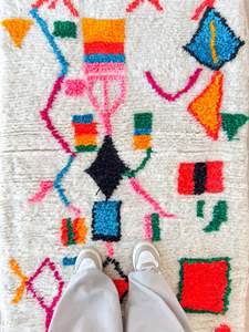 พรมขนปุยขนแกะพรมปูพื้นสไตล์โมร็อกโกทำด้วยมือลายชนเผ่าเรขาคณิตแบบแอบสแตรกต์สำหรับโถงทางเดินและห้องนั่งเล่น - Product Image 2