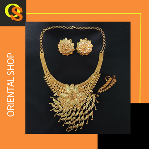 Venta al por mayor collar pendientes anillo conjunto con 22K chapado en oro de estilo de lujo conjunto de joyas para la venta por los exportadores indios - Product Image 5