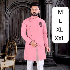 Ropa de fiesta informal Kurta para hombre de algodón de alta calidad, estampado dibujado a mano, buen ajuste, tamaños personalizados para indios paquistaníes - Product Image 1