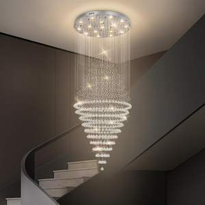 Lustre d'escalier en cristal moderne exclusif, lustre goutte de pluie 16 lumières pour foyer haut plafond, salon, couloir - Product Image 3