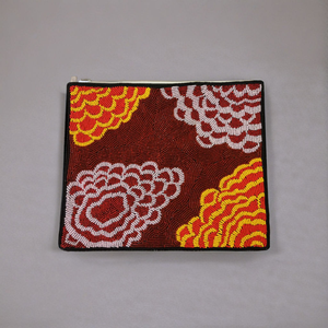 Stylish Handmade <b>Small</b> Sports <b>Purse</b> Abstract Floral Hand Beaded Coin Pouch Red Brown Zipper Yellow White Motifs Evening Party - Product Image 1