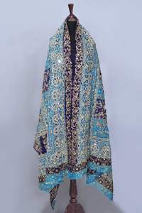 Dupatta longue en soie brodée à la main, style ethnique, avec coquillage Kaudi, orné de miroirs colorés, pour femme - Product Image 3