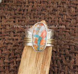 Anillo de Plata de Ley 925 estilo bohemio hecho a mano con ostra espinosa y piedras preciosas turquesa al por mayor - Product Image 5