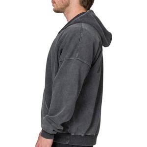 Personalizado de algodón de los hombres de gran tamaño de la gota del hombro zip up sudaderas con capucha streetwear vintage lavado ácido peso pesado en blanco zip HOODIE para los hombres - Product Image 4