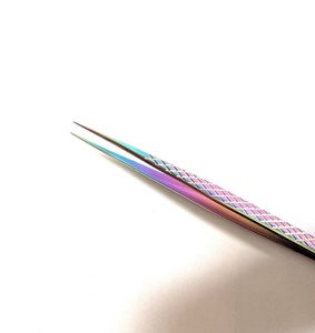 Pinces à cils en acier inoxydable avec poignée diamantée pour extensions de cils, outil professionnel d'extension de cils - Product Image 3