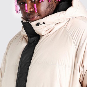 Veste matelassée beige pour hommes pullover grande taille manteau à capuche brillant veste d'hiver épaisse à bulles logo à l'avant - Product Image 4