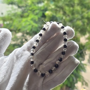 สีดำและสีขาว Moissanite เพชรลูกปัดกำไลข้อมือที่ยอดเยี่ยมตัดมือทำเครื่องประดับสร้อยข้อมือ Moissanite - Product Image 2