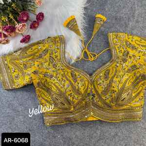 Nouveau Designer femmes mariage Festival porter lourd pur doux italien chemisier en soie flammé pour les femmes bas prix indien vêtements ethniques Blouse - Product Image 6