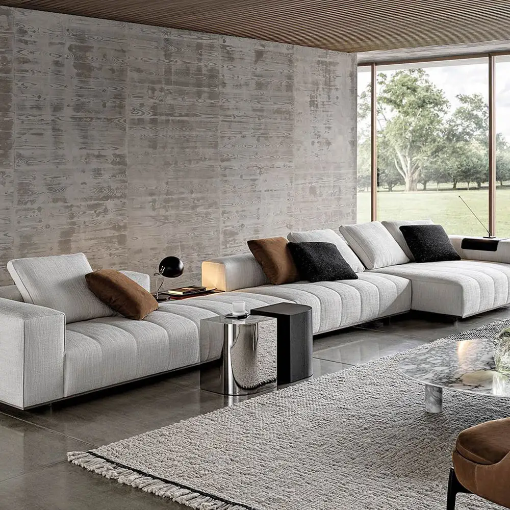 Ý thiết kế tối giản Piano Phím vuông kết hợp sofa biệt thự lớn và nhỏ phòng khách sofa vải thẳng