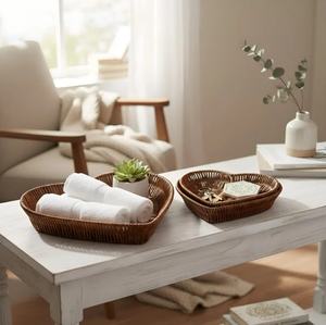 Ensemble de 3 plateaux en rotin en forme de cœur faits à la main - Bols de service et de rangement décoratifs en osier naturel fabriqués au Vietnam - Product Image 4
