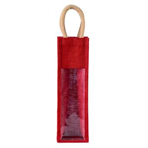 Bolsa de vino de yute duradera para embalaje de una sola botella con ventana transparente y asa para uso de regalo ecológico - Product Image 5