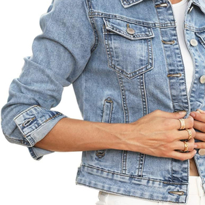 Veste en jean élégante pour femmes, col rabattu, veste courte ample pour femmes, veste en jean pour femmes, OEM, veste en jean respirante - Product Image 6