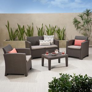Juego de muebles de exterior OEM al por mayor, una mesa, un banco, muebles de exterior de mimbre, logotipo personalizado, Siena, 4 piezas, fábrica Phu Linh - Product Image 4