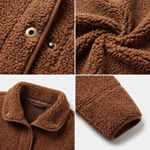 Veste en polaire marron pour homme avec motifs brodés, col rabattable, coupe-vent, vêtements d'extérieur décontractés pour l'hiver - Product Image 6