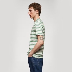 เสื้อยืดคอกลมสำหรับผู้ชายเสื้อคอตตอนลายขวางพิมพ์ลายทางทรงหลวม230 GSM โอเวอร์ไซส์จากผู้ผลิตเสื้อผ้า OEM - Product Image 4