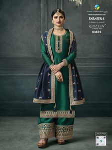 นักออกแบบล่าสุดการลําดับการเย็บปักถักร้อยเทียม Georgette ทํางานชุด Palazzo โดย Fab Zone - Product Image 4