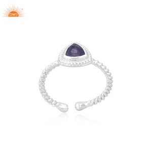 Designer Iolite Trillion Cut Gemstone Twist Style OPen Band Birthstone Everyday Handmade Ring Custom Jewellery Manufacturer - Product Image 1