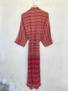 <b>Red</b> Crepe <b>Silk</b> Kimono Robe Women <b>Silk</b> Robe <b>Silk</b> Sari Kimono Beautiful Wrap up - Product Image 3