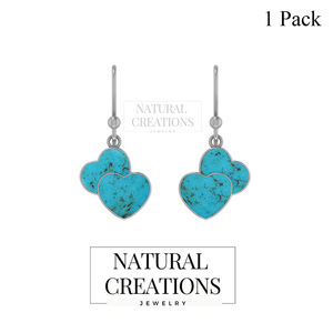 Boucles d'oreilles pendantes en argent sterling 925 de qualité supérieure, turquoise, double cœur, perle d'eau de mer, sertissage en bélière, tendance, cadeau de mariage - Product Image 2