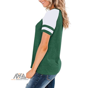 เสื้อทูนิคนิตติ้งคุณภาพพรีเมียมสำหรับผู้หญิง เสื้อยืดลำลองคอกลมสำหรับออกกำลังกายในฤดูร้อน ลายพิมพ์บล็อกสี ทรงปกติ ระบายอากาศได้ดี - Product Image 3