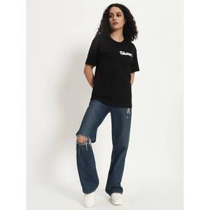 T-shirt Modal écologique pour femmes confortable décontracté été Streetwear personnalisé Long noir blanc imprimé manches courtes Applique - Product Image 3