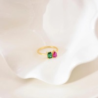 Bague de naissance double personnalisée en or 14 carats vermeil bijoux de couple personnalisés pour anniversaire fête des mères plaqué rhodium pour fêtes