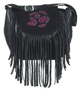 HMB-2300D Women's Vintage Saddle Shape <b>Small</b> Shoulder <b>Bag</b> Rose Model Flower Pouch Fringes Leather Cotton Lining <b>Travel</b> - Product Image 5