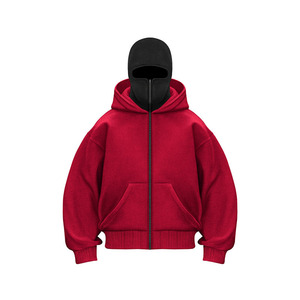 2025 dernière conception hommes 100% coton personnalisé fermeture éclair cagoule Ninja à capuche lourd 450gsm polaire délavé brodé OEM - Product Image 2