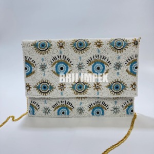 Handmade Evil Eyeลูกปัดกระเป๋าคลัทช์ที่ไม่ซ้ํากันและมีสไตล์กระเป๋าสตางค์ผู้หญิงพร้อมลูกปัดที่ซับซ้อนอุปกรณ์เสริมแฟชั่นที่หรูหรา - Product Image 1