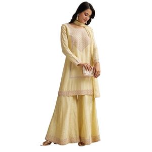 Giallo chiaro Sharara ricamato con Dupatta per le cerimonie Festive all'ingrosso matrimoni ricevimenti culturali e alla rinfusa - Product Image 1