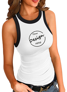 Camiseta sin Mangas Ringer para Mujer Elástica Acanalada de Corte Ajustado sin Marca para Venta al por Mayor con Logo Personalizado de Verano Chaleco Ringer para Mujer - Product Image 5