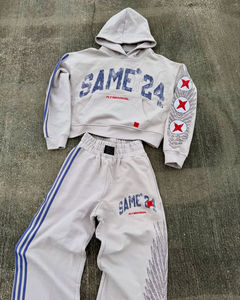 Personalizado de los hombres de fitness Sudadera con capucha pantalones de chándal traje de Jogger ácido lavado color parche bordado vintage holgado ajuste Terry de talla grande de invierno - Product Image 5