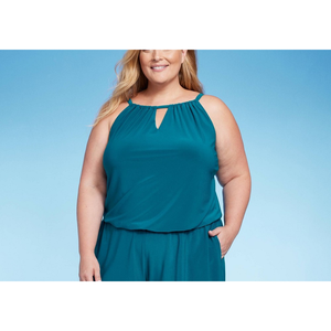 Costume da bagno intero da donna Aqua Green UPF 50 a collo alto, verde acqua, con tasche, taglia 24, per gara - Product Image 5